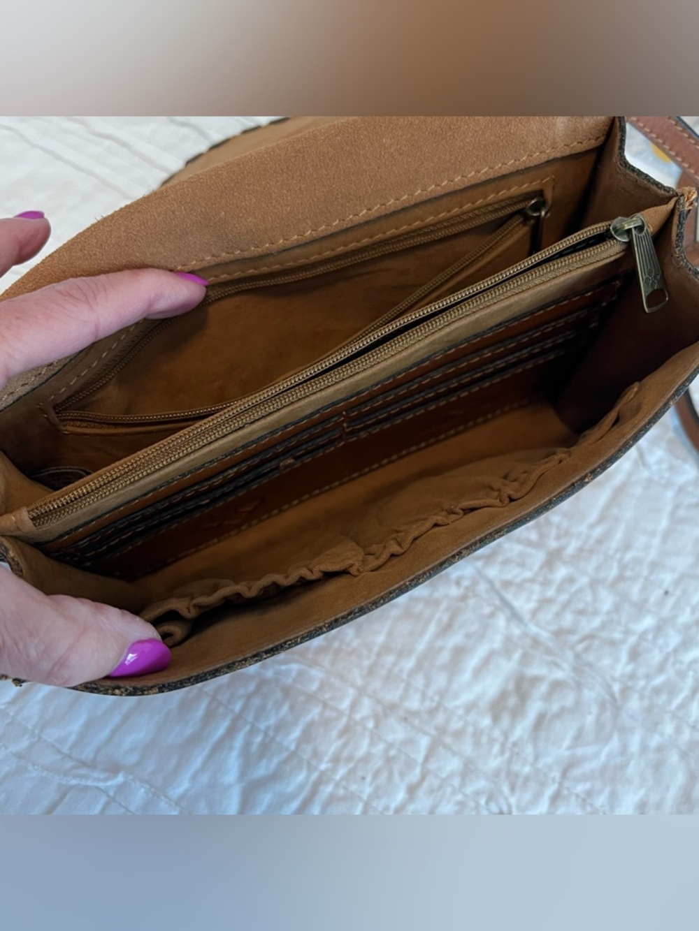 Patricia Nash Crossbody Cognac Tooled Leather Bag - Picture 6 of 12